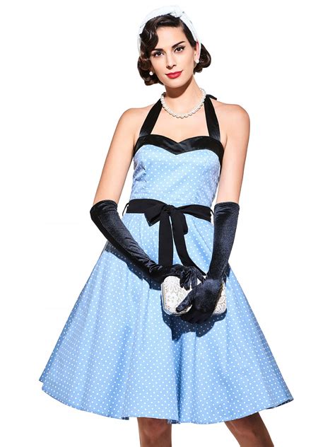 2017 Elegant Cocktail Dresses Blue Dot Sashes Female Prom Dresses Spaghetti Strap 1950 Audrey