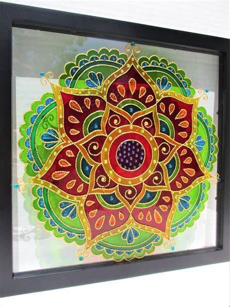 Mandala art 13x13 Glass painting Bohemian decor Glass art | Etsy