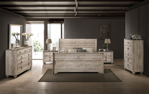 Imerland Contemporary White Wash Finish Bedroom Set With Queen Sleigh