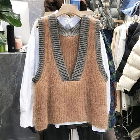 New Quality Women Sleeveless Sweaters V Neck Fashion Thick Patchwork