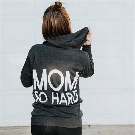 Mom So Hard Lightweight Zip Up Hoodie Charcoal With White Print Mom