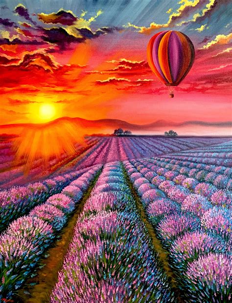 Tuscany Painting Lavender Fields Original Art Abstract Etsy
