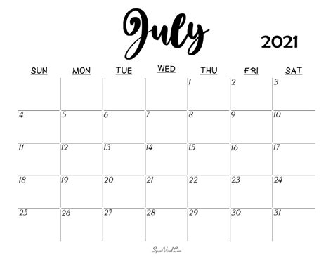 Blank July 2021 Calendar Printable Latest Calendar Printable Templates