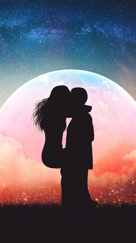 Couple Wallpaper 4k Romantic Kiss Silhouette Moon Lovers Sunset