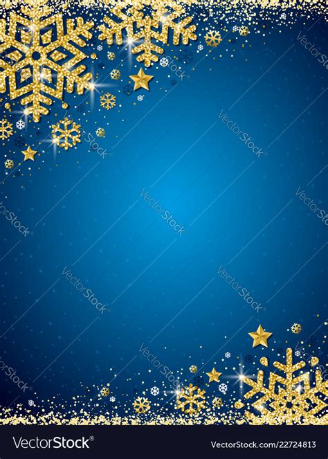 Blue Christmas Background With Frame Of Gold Vector Image