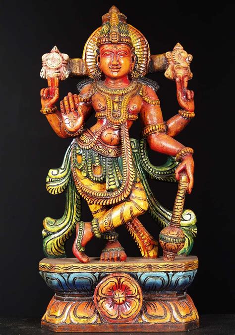 Sold Wooden Standing Abhaya Vishnu Sculpture 24 76w1eu Hindu Gods