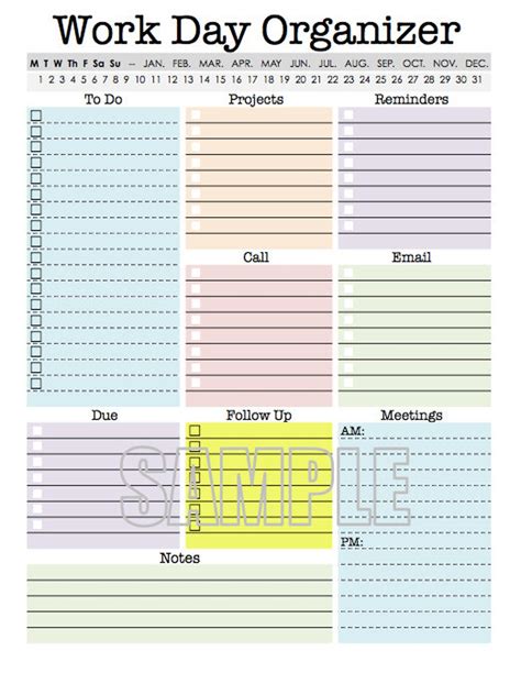 Work Day Organizer Planner Page Work Planner Printable Etsy In 2021