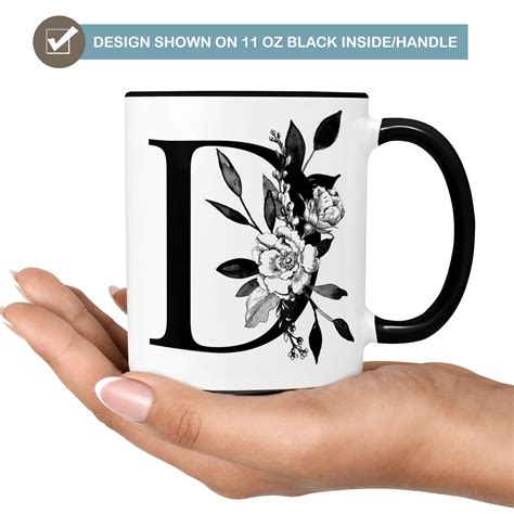 Monogram Coffee Mug Black Floral Misted Ink Black And White Initial