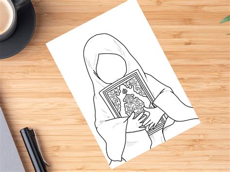 Islamic Art Colouring Page Digital Download Muslimah Little Etsy