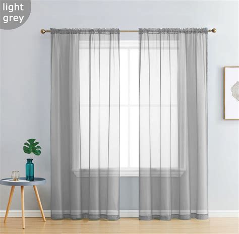 Rod Pocket Light Grey Voile Sheer Curtain One Pair