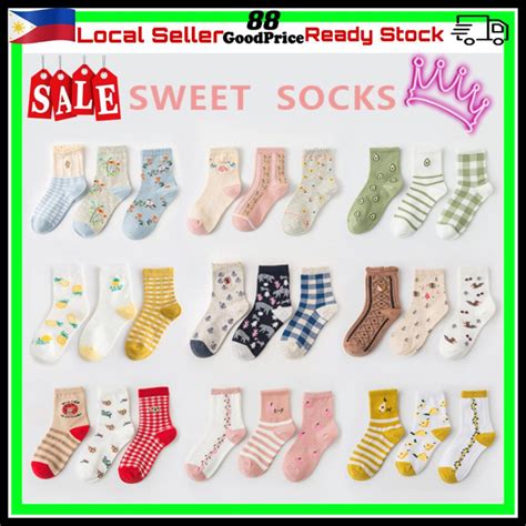 1pair Women Socks Cute Flower Bear Fruits Socks Girl Korean Ins Style Stockings Crew Socks