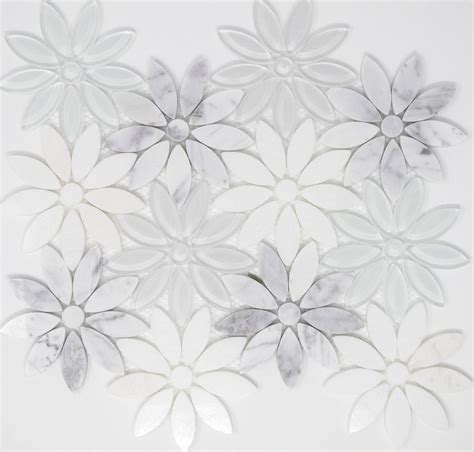 X Flower White Glass Marble Mosaic Tile