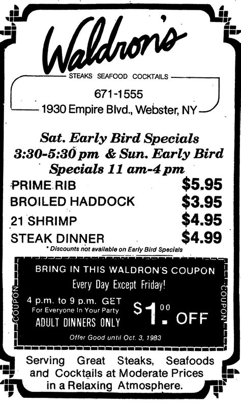 Waldrons In Webster Ny September 14 1983 Rvintagemenus