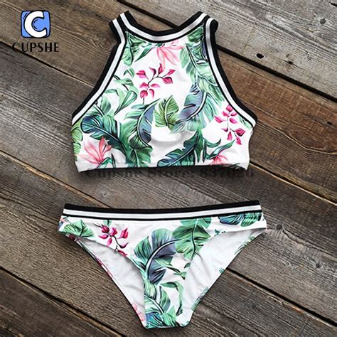 cupshe women plant floral print tank bikini set summer sexy sport swimsuit ladies 2019 beach