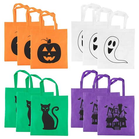 12 Pack Halloween Trick Or Treat Tote Bags Reusable Pumpkin Ghost T