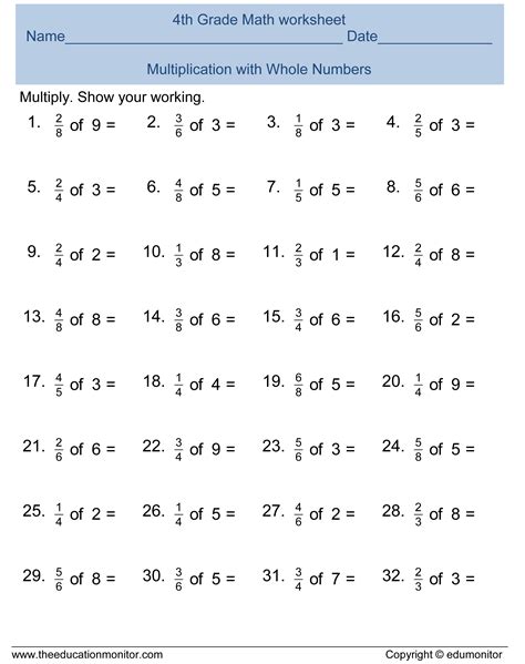 4th grade multiplication worksheets free : Free 4th Grade Fractions Math Worksheets and Printables - EduMonitor