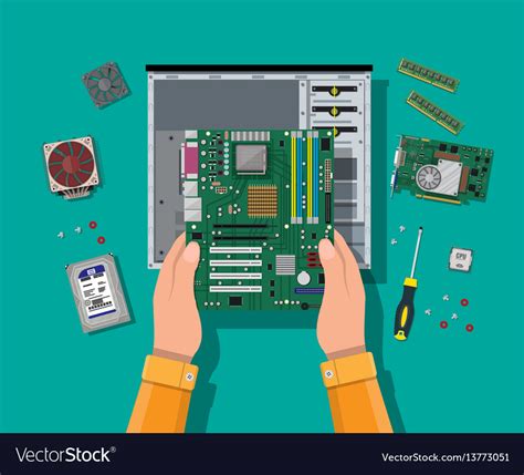 Assembling Pc Personal Computer Hardware Vector Image