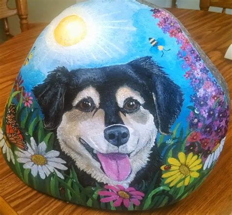 Custom Hand Painted Pet Dog Painted Rock Animals Painting Rock