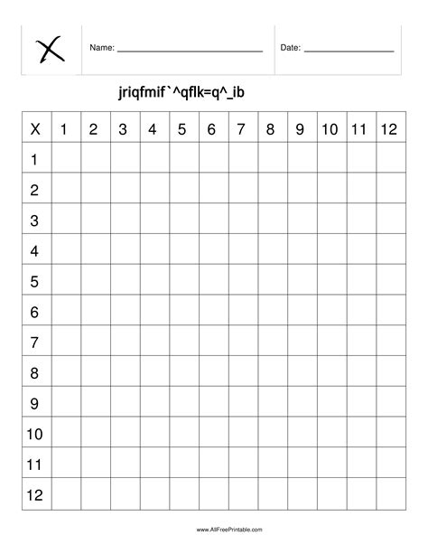 Printable Multiplication Table Worksheet