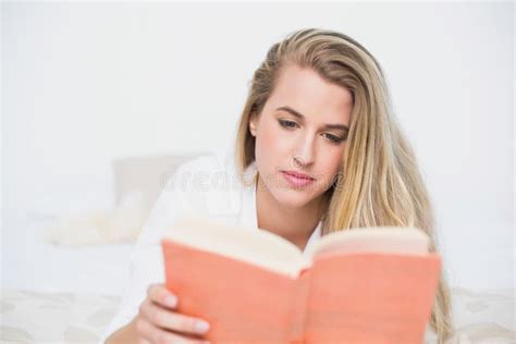 Gorgeous Model Lying Cosy Bed Reading Book Stock Photos Free
