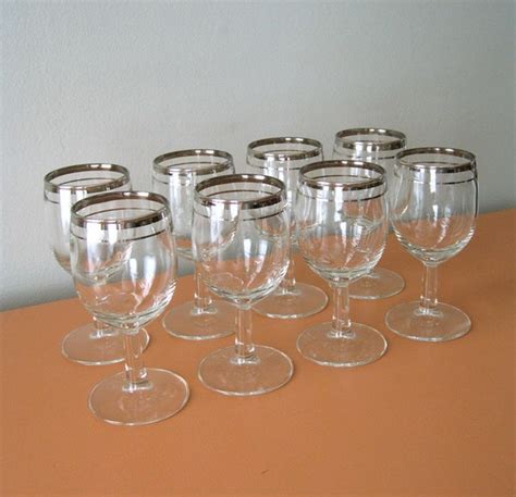 Vintage Silver Rimmed Wine Glasses Set Of Eight