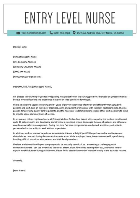 Entry-Level Nurse Cover Letter Sample | Resume Genius | Resume cover