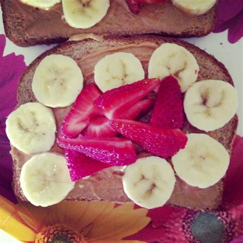 Decided For A Healthy Breakfast Toast With Peanut Butter Covered In Strawberries And Bananas