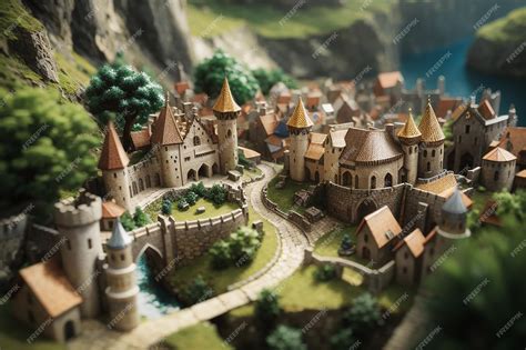 Premium Ai Image Tilt Shift Medieval Fantasy Landscape