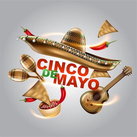 Premium Vector Cinco De Mayo Mexican Holiday Sombrero Hat Maracas And Tacos And Festive Food
