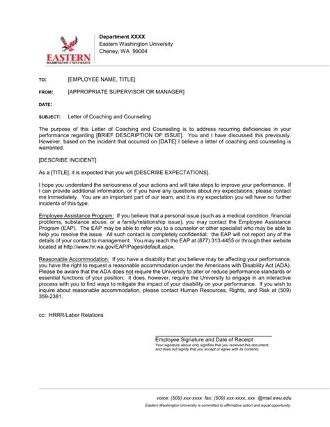 Letter Of Counseling And Coaching Template Ewu