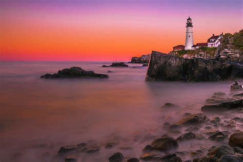 Maine Portland Headlight Lighthouse At Sunset Photograph By Ranjay