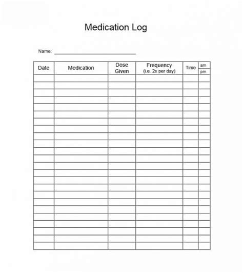 Printable Free Printable Medication Lists Templates