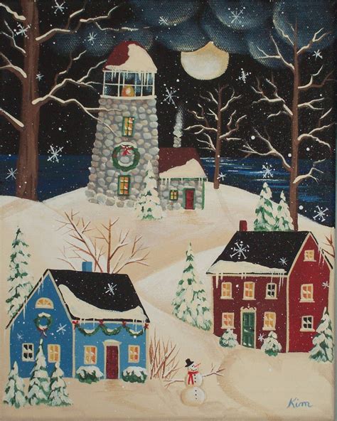 White Christmas Folk Art Print