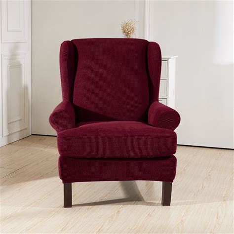 1 piece stretch wing chair cover skirt style wingback slipcover seersucker armchair protector ruffle skirt style durable furniture cover. 2 Piece Wingback Sloping Arm King Back Chair Cover Elastic ...
