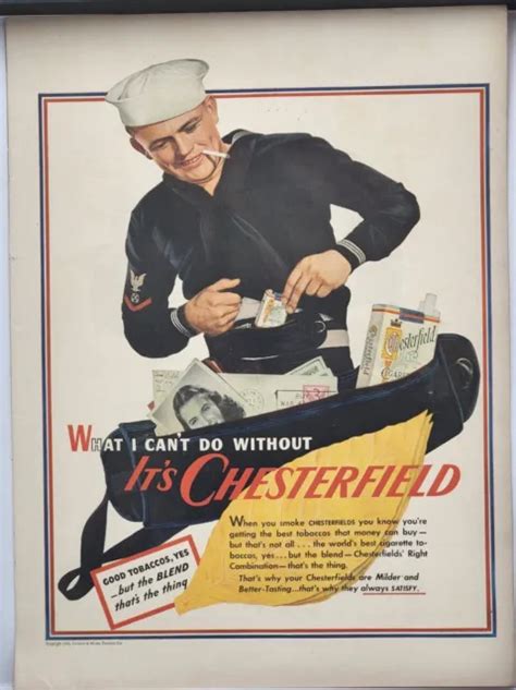 1943 Chesterfield Cigarettes Sailor What I Cant Do Without Vtg Wwii Era