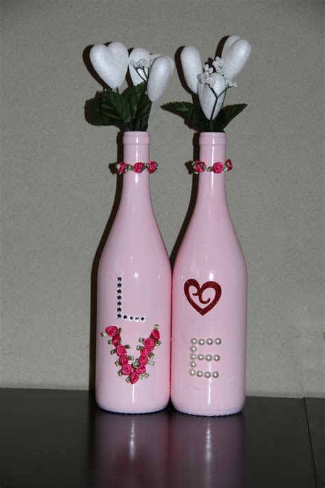 Valentine Bottles Lighted Wine Bottles Wine Bottle Crafts Bottle Art Valentines Day Wine