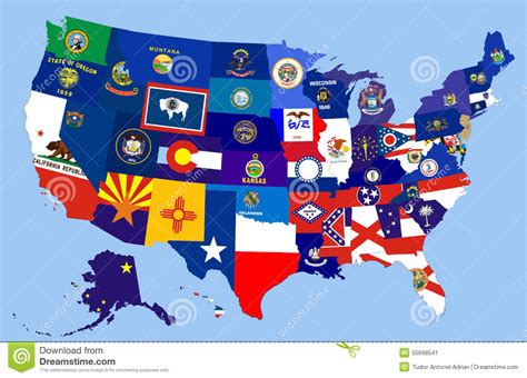 Usa States Flag Map Stock Illustration Illustration Of Geography