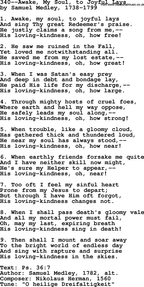 Lutheran Hymns Song340 Awake My Soul To Joyful Lays Lyrics And Pdf