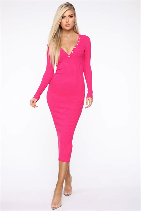 Hot Pink Bodycon Dress Long Sleeve Park Art