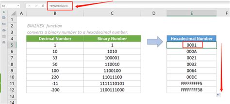 Excel Bin2hex Functie