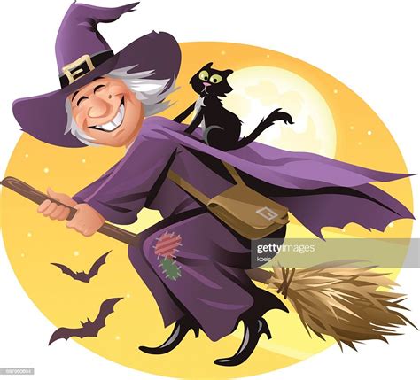 Smiling Witch Flying On A Broom High Res Vector Graphic Getty Images