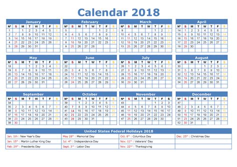 2018 Yearly Calendars With Holidays Activity Shelter Printable
