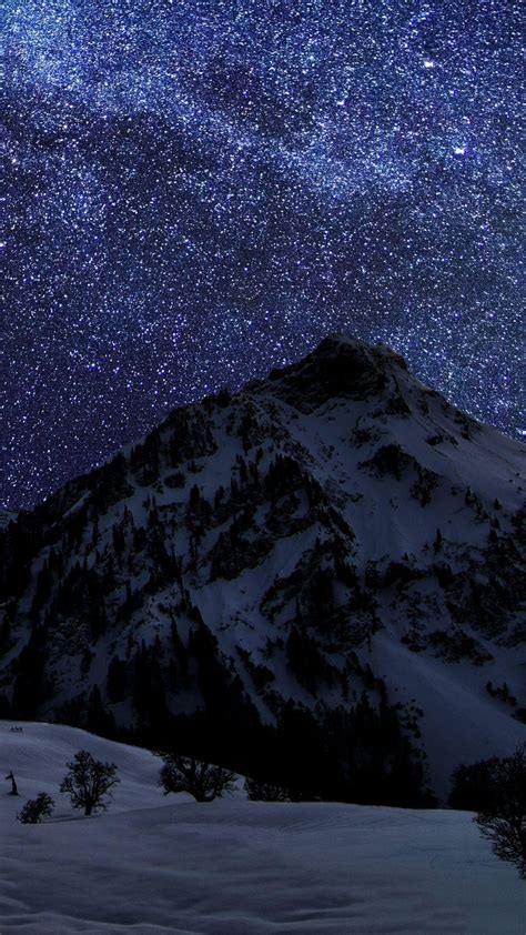 Free Download Snow Mountain Noite Sky Stars Android Wallpaper Whatsapp