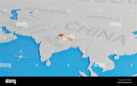 Nepal Highlighted On A White Simplified 3d World Map Digital 3d Render