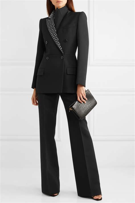 black double breasted crystal embellished wool and silk blend twill blazer givenchy in 2020