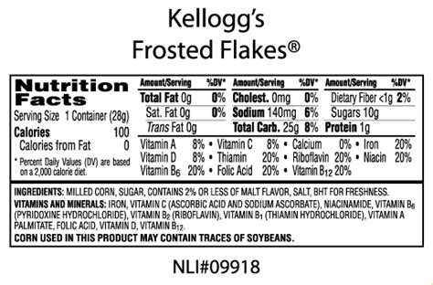 Kelloggs Frosted Flakes Nutritional Information Runners High Nutrition