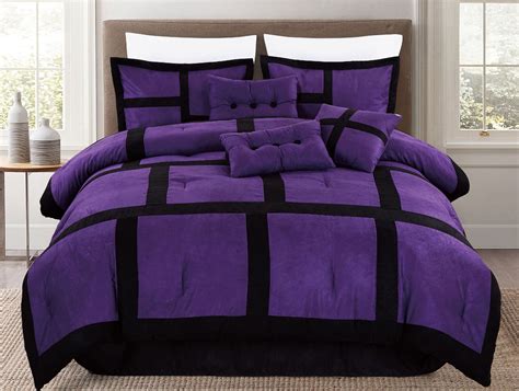 11 PIECE Purple Black Micro Suede Patchwork Comforter Sheet Set King