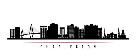 Charleston Skyline Horizontal Banner Black And White Silhouette Of
