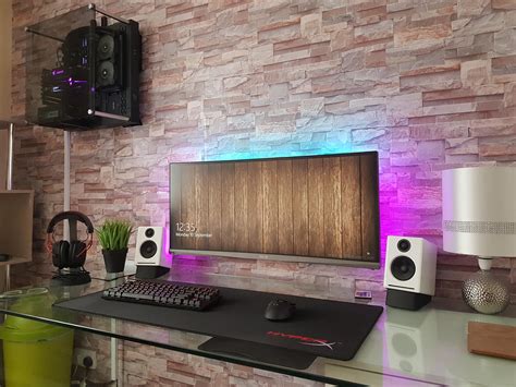 As a bonus, this type of desk setup will also be a benefit when serving as a background for any online meetings where participants can see you and your work area. Bedroom Gaming Setup ft. Wall mounted PC | Wall mounted pc ...