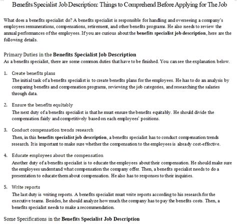 Corporate finance job descriptions, from the cfo through financial analyst, with suggested experience, job knowledge and skills outlined. Benefits Specialist Job Description: Things to Comprehend ...